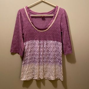 Women’s Boho Print Top Blouse by Language Los Angeles Size Medium Stretch